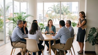 Estudiantes costarricenses en una clase de conversación en inglés con profesor internacional en San José