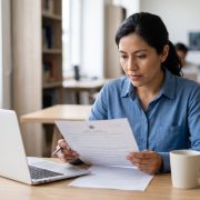 Docente mexicana revisa su certificación CENNI de la SEP junto a una laptop
