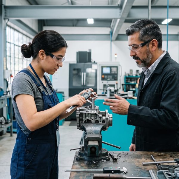 Aprendiz en un taller técnico durante su Ausbildung en Alemania