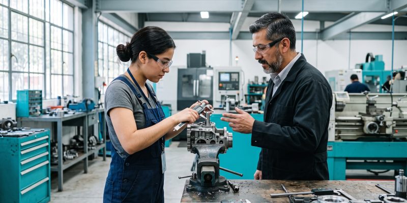 Aprendiz en un taller técnico durante su Ausbildung en Alemania