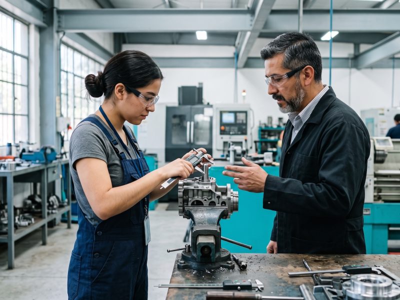 Aprendiz en un taller técnico durante su Ausbildung en Alemania