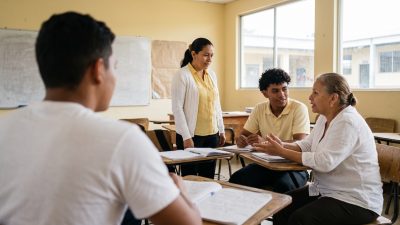 Estudiantes adultos en un curso de inglés gratis en Honduras durante una clase presencial
