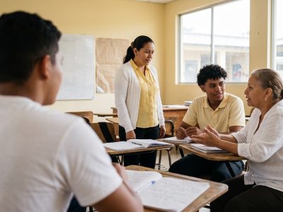 Estudiantes adultos en un curso de inglés gratis en Honduras durante una clase presencial