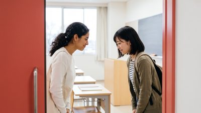 Dos personas se saludan con una reverencia al decir hola en japonés