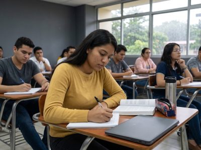 Estudiante de la licenciatura en inglés en Honduras en un aula universitaria