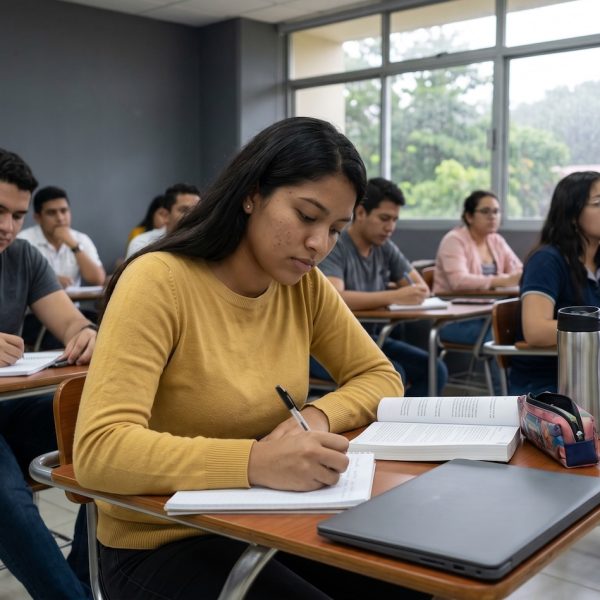 Estudiante de la licenciatura en inglés en Honduras en un aula universitaria