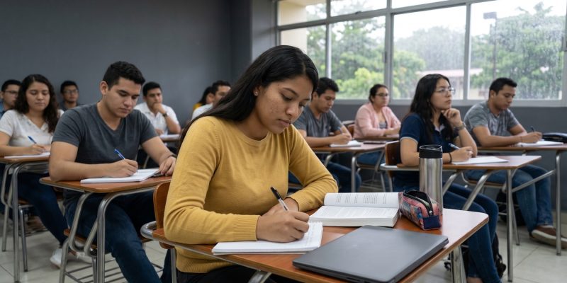 Estudiante de la licenciatura en inglés en Honduras en un aula universitaria