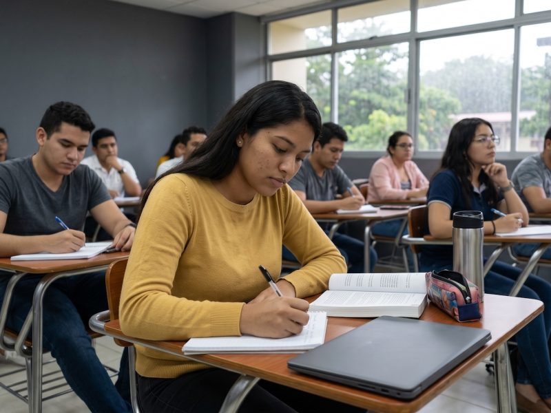 Estudiante de la licenciatura en inglés en Honduras en un aula universitaria