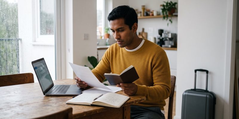 Joven profesional latinoamericano revisando qué nivel de alemán necesita para trabajar en Alemania