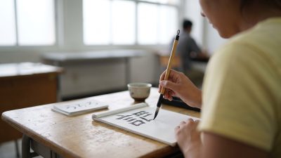 Cuaderno con los números en japonés escritos en kanji del uno al diez