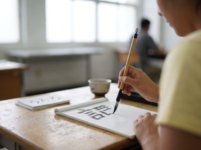 Cuaderno con los números en japonés escritos en kanji del uno al diez