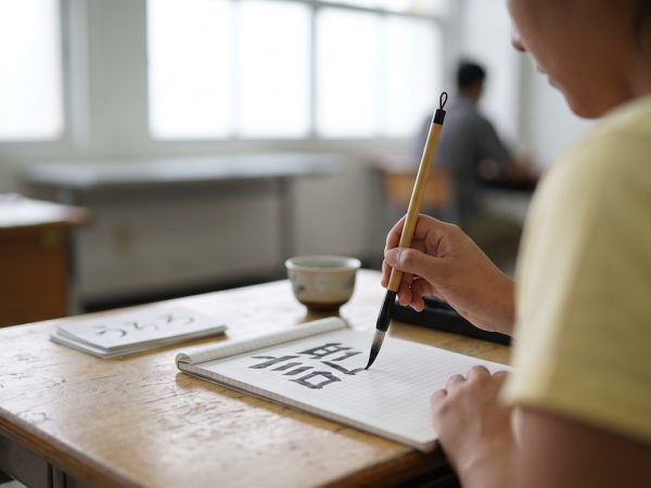 Cuaderno con los números en japonés escritos en kanji del uno al diez
