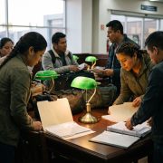 Trabajadores guatemaltecos con maletas en el aeropuerto antes de viajar a un trabajo temporal en el extranjero